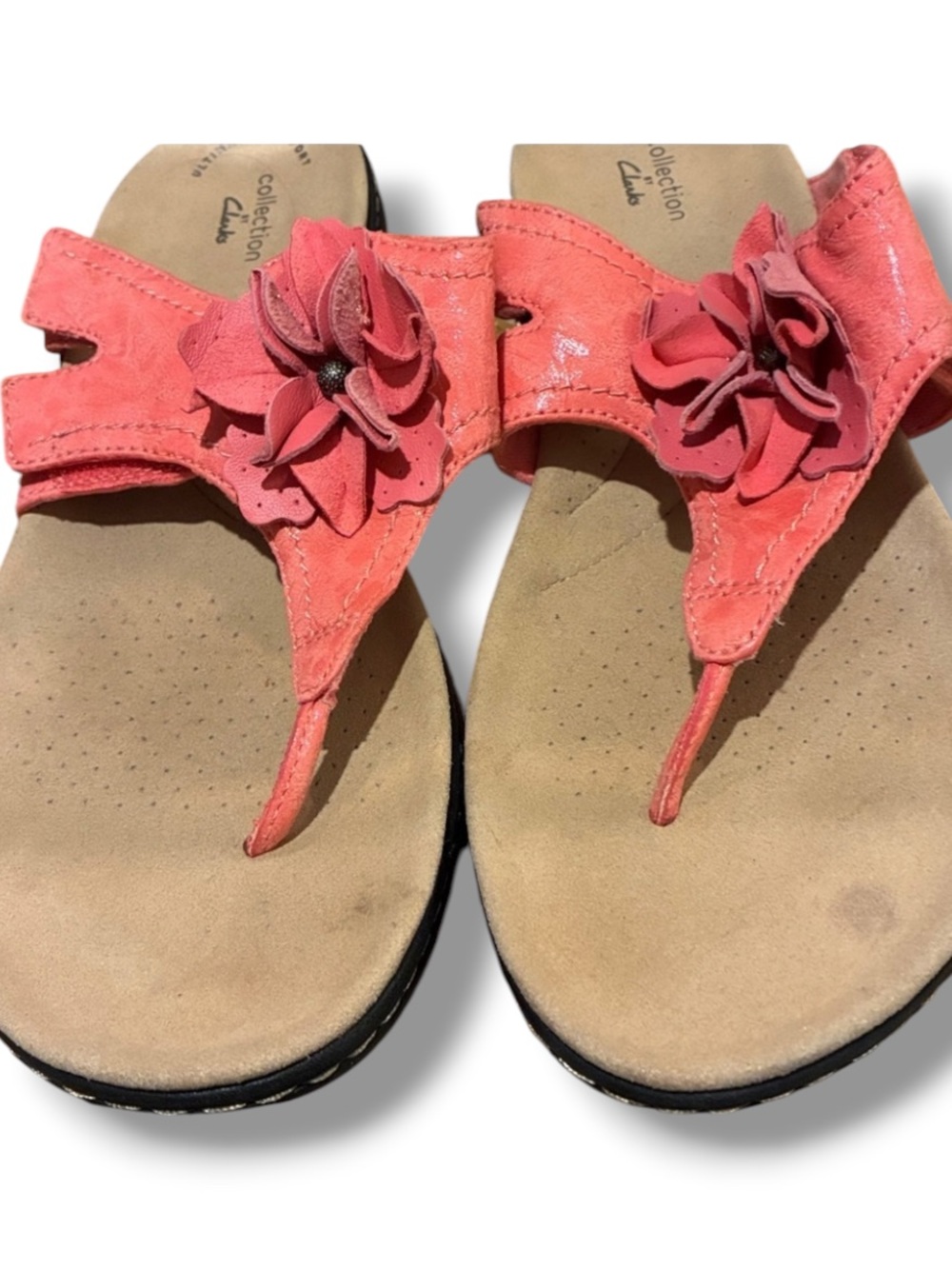 Clarks Coral Velcro tab adjustable Floral Thong Sandals. Ultimate Comfort. Sz9